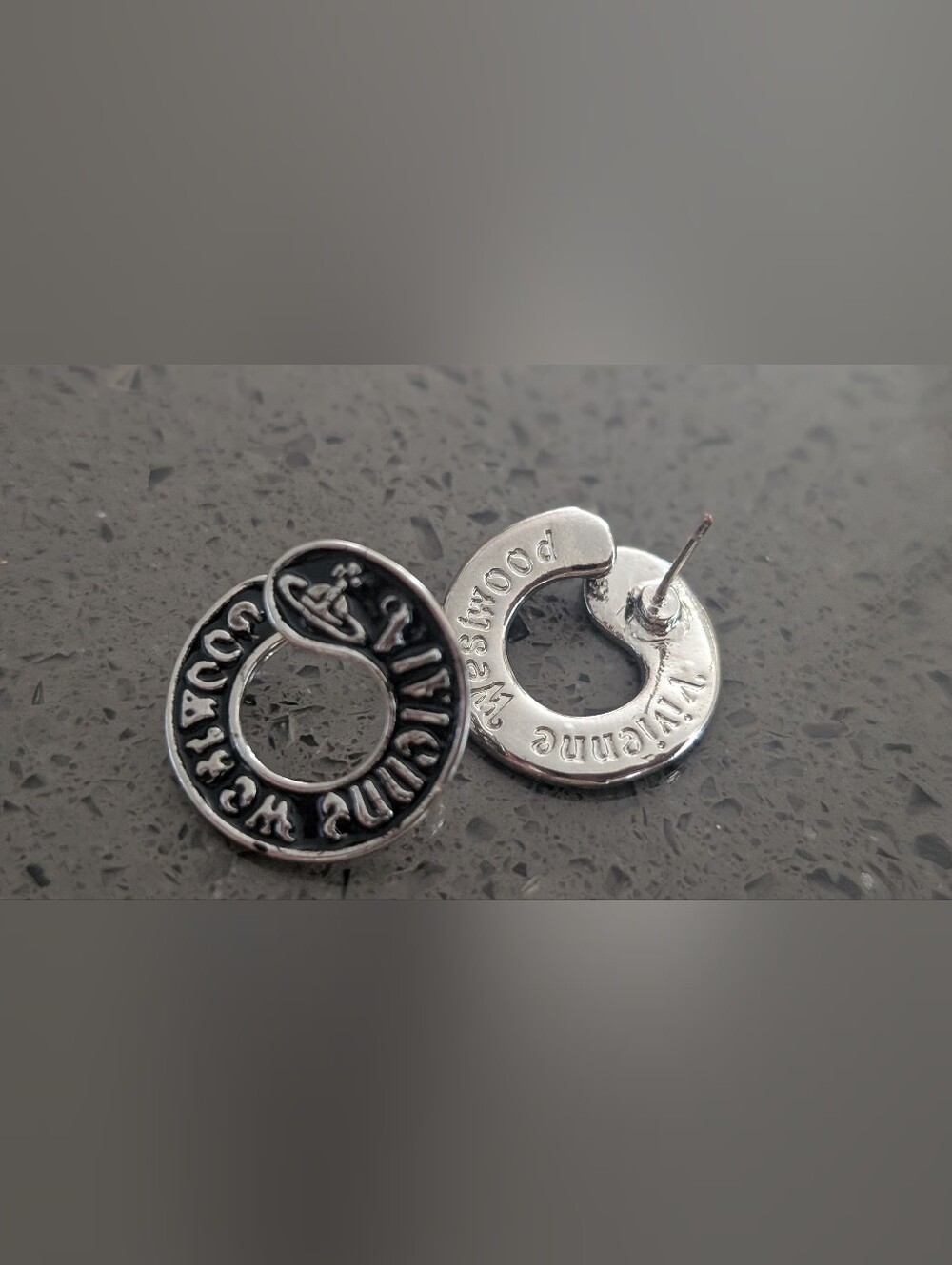 Vivienne Westwood Silver Logo Circle Stud Earrings - Silver Nwot